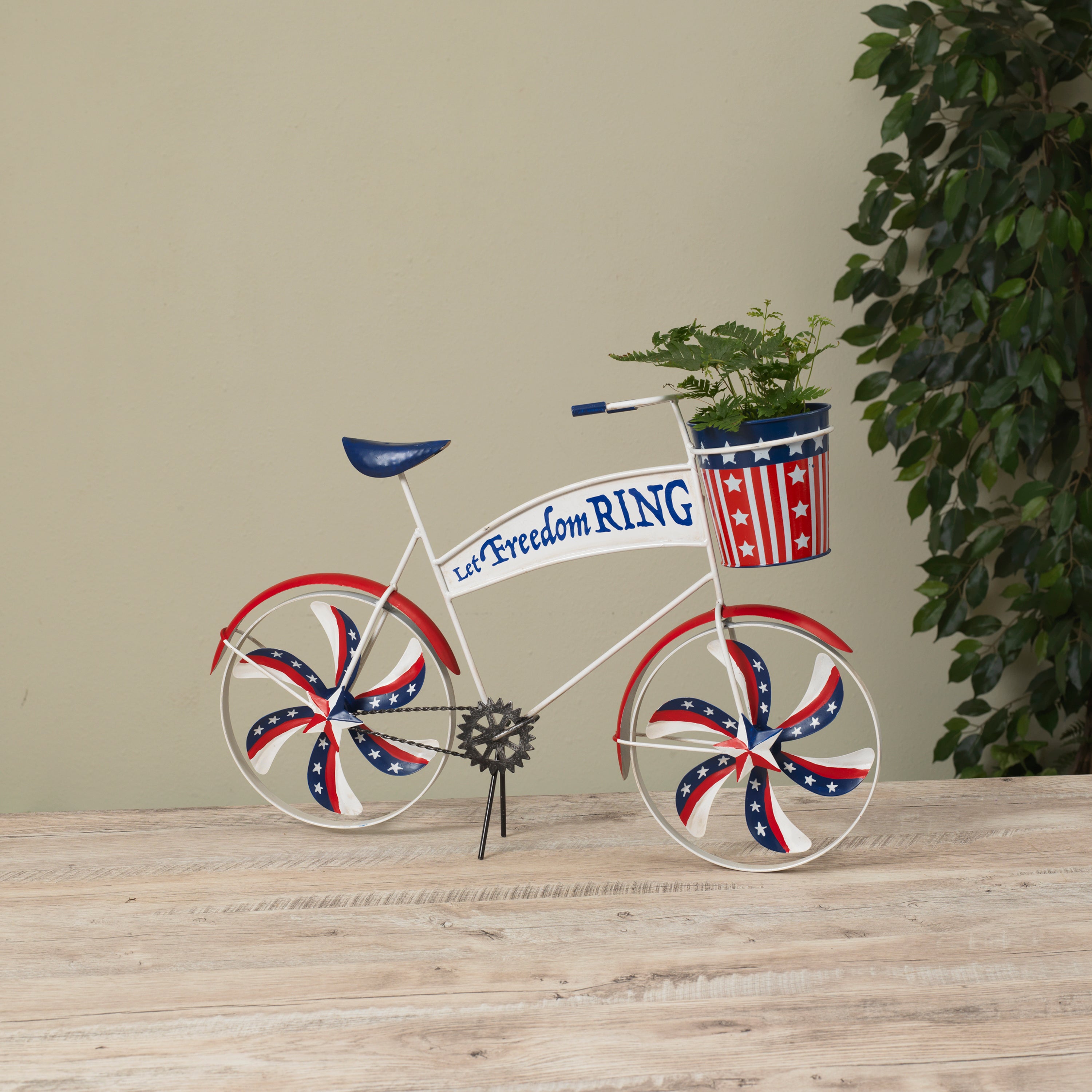 21.6 Inch Metal Americana Bicycle Planter with Spinning Spokes
